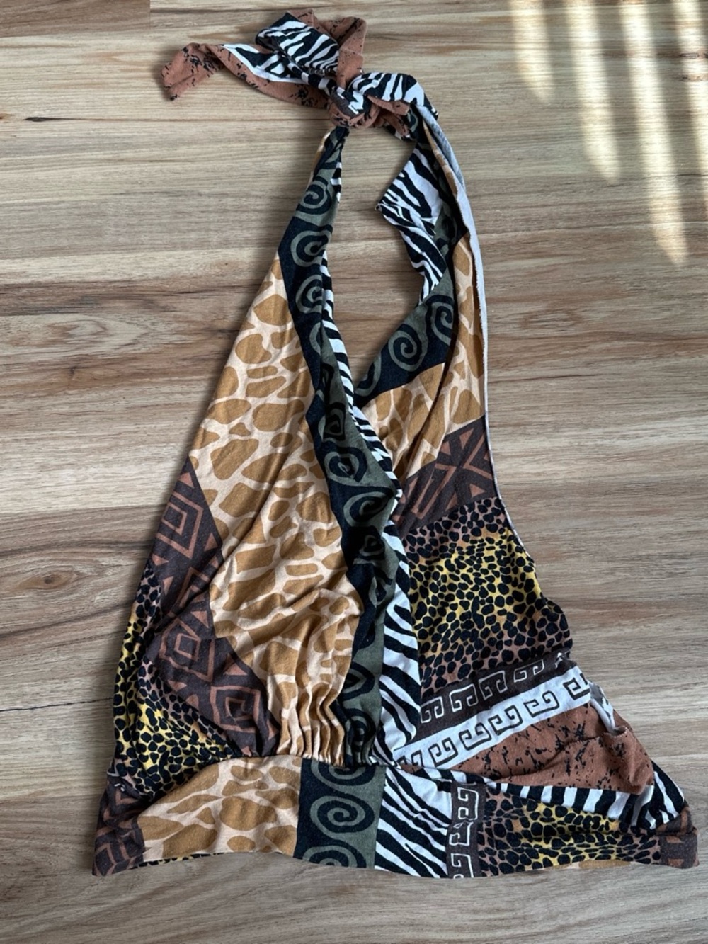 Patchwork Animal Print Halter Top - Brown Multi